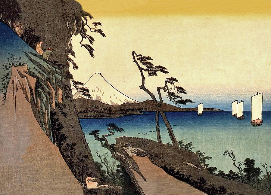 Hiroshige Digital Art - Sailing Boats Near the Coast by Long Shot