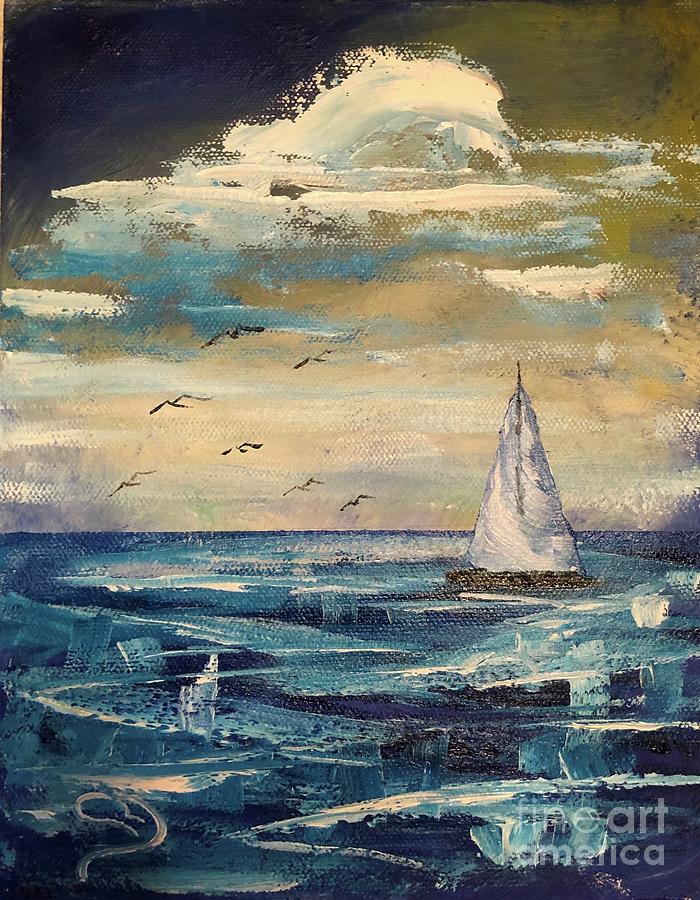 Yacht Sailing Downwind  Painting by Catherine Ludwig Donleycott