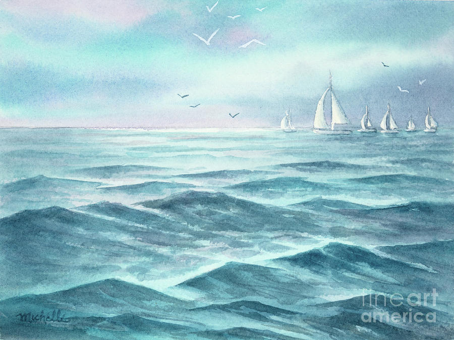 Sailing in a Pastel Sunset Painting by Michelle Constantine