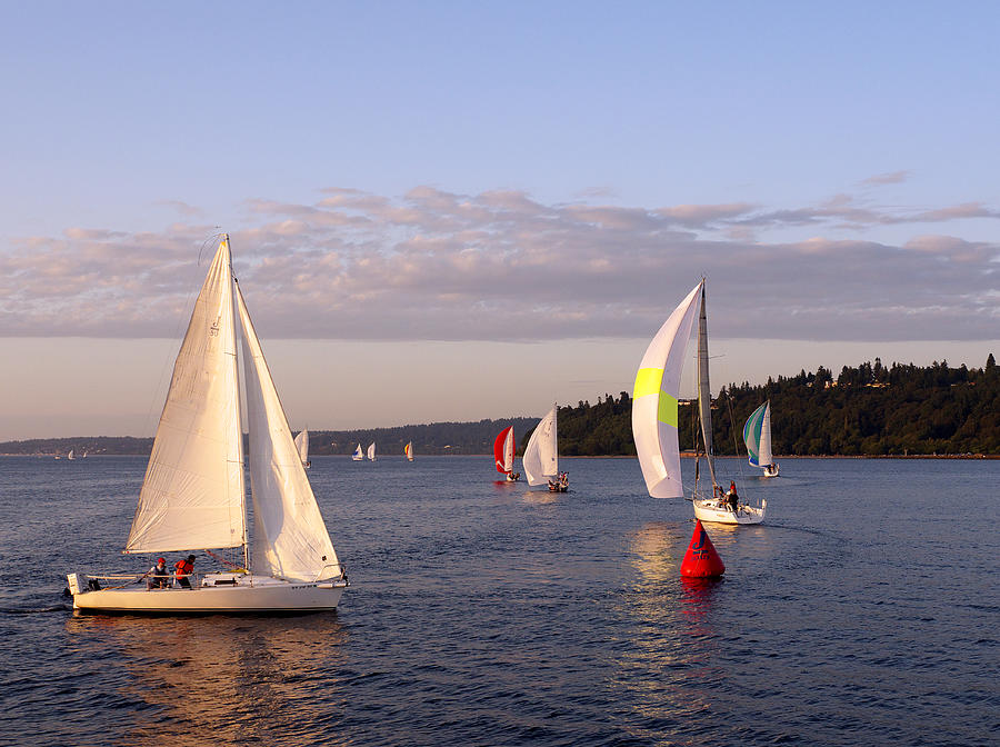 Sailing in Puget Sound Photograph by Moelyn Photos