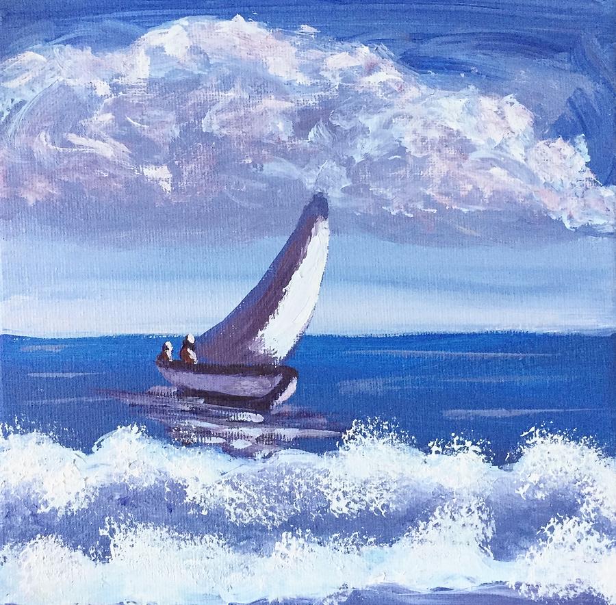 Sailing in rough seas  Painting by Barbara Magor