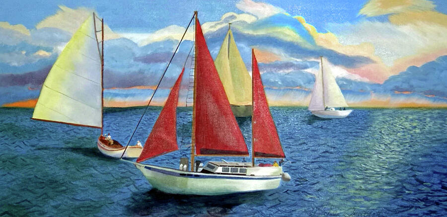 Sailing In The Bay Painting by Mishelle Tourtillott
