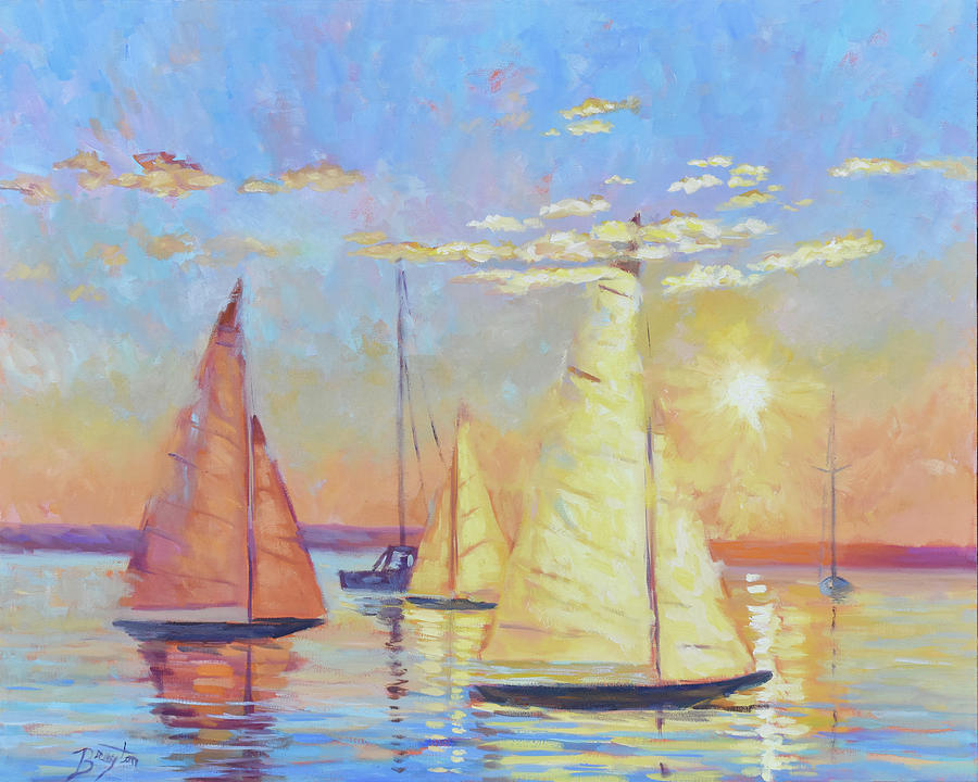 Sailboats Painting - Sailing Into The Light by Julie Brayton