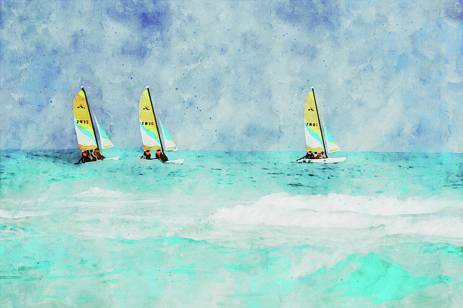 Sailing on a Turquoise Ocean - Cuba Mixed Media by Peggy Collins