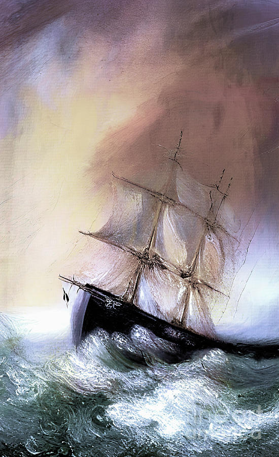 Sailing on Rough Waves Mixed Media by Elaine Manley