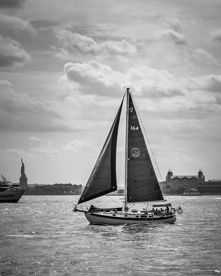Sailing On The Hudson In Black and White Photograph by Greg and Chrystal Mimbs