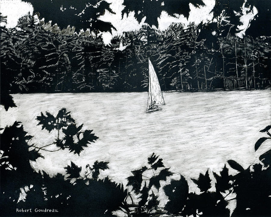 Sailing on the Lake Drawing by Robert Goudreau