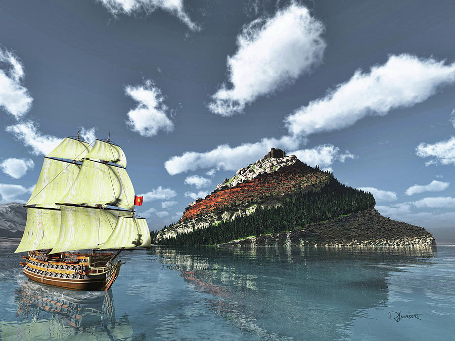 Sailing Past Spiral Island Digital Art by David Luebbert