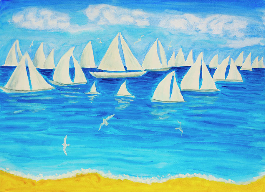 Sailing regatta white 4 Painting by Irina Afonskaya
