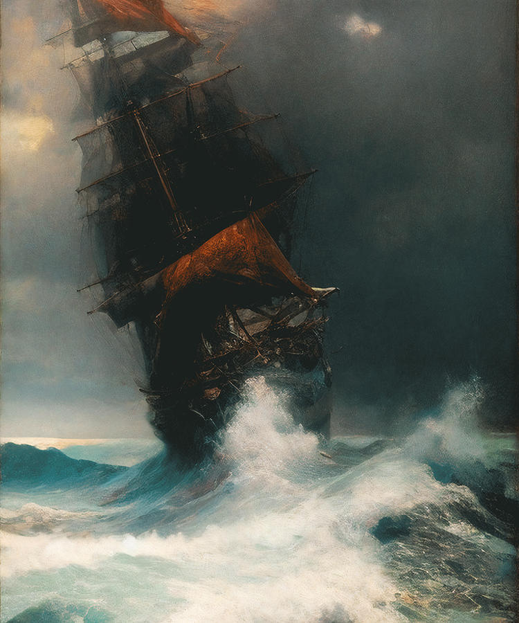 Sailing Ship Fighting Waves And Storm In The Sea, Ships Vintage ...