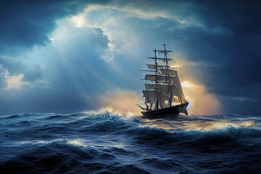 Sailing Ship on ocean in stormy weather 03 Digital Art by Matthias ...