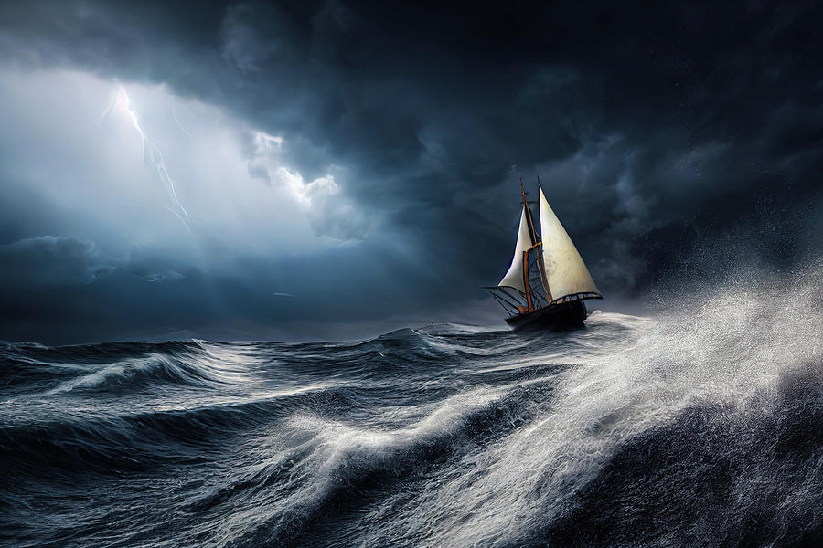 Sailing Ship on ocean in stormy weather 04 Digital Art by Matthias Hauser