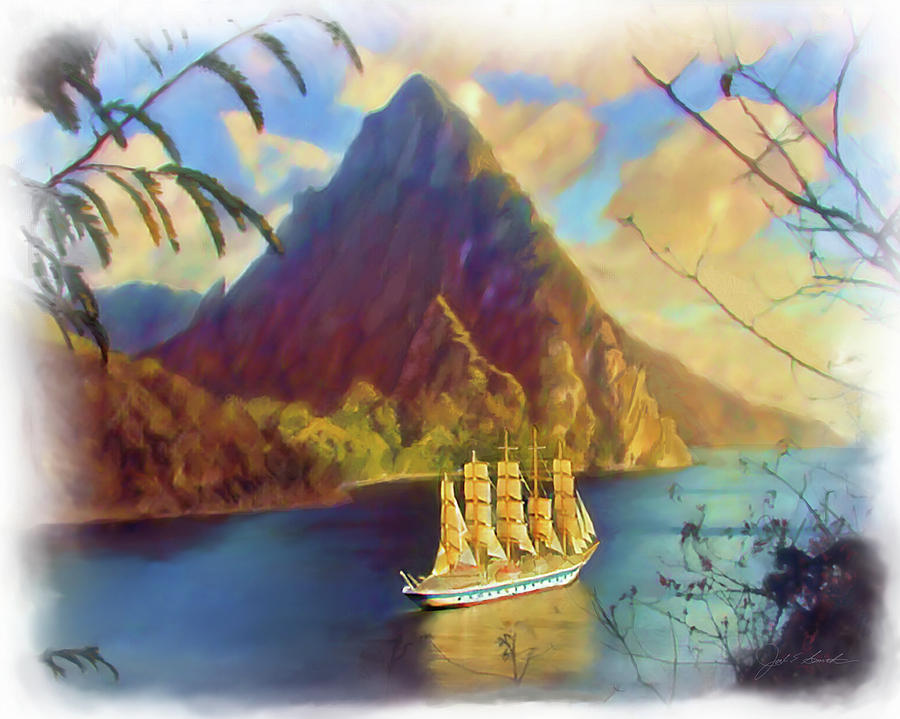 Sailing the Pitons  Painting by Joel Smith