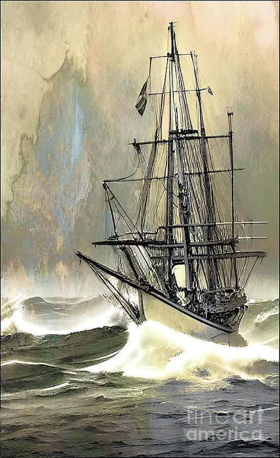 Sailing the Seas    in Sepia  Mixed Media by Elaine Manley