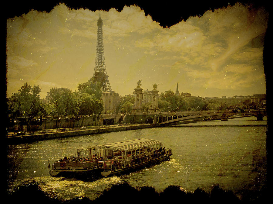 Sailing the Seine_ Vintaged Digital Art by Christine Ley