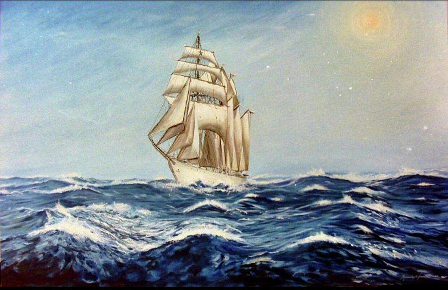 Seascapes Painting - Sailing the world  by Rosencruz  Sumera