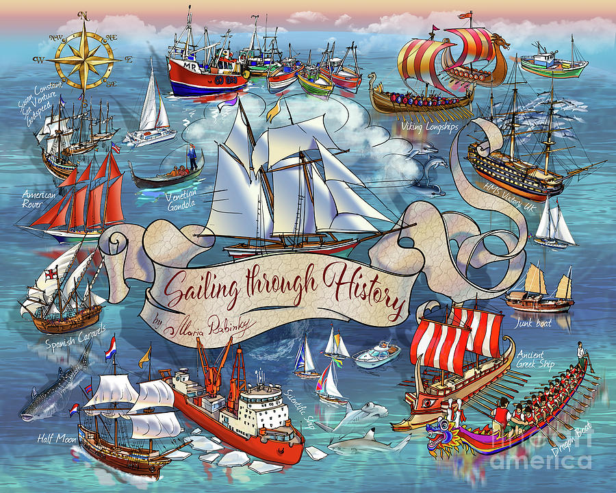 Sailing through History Digital Art by Maria Rabinky