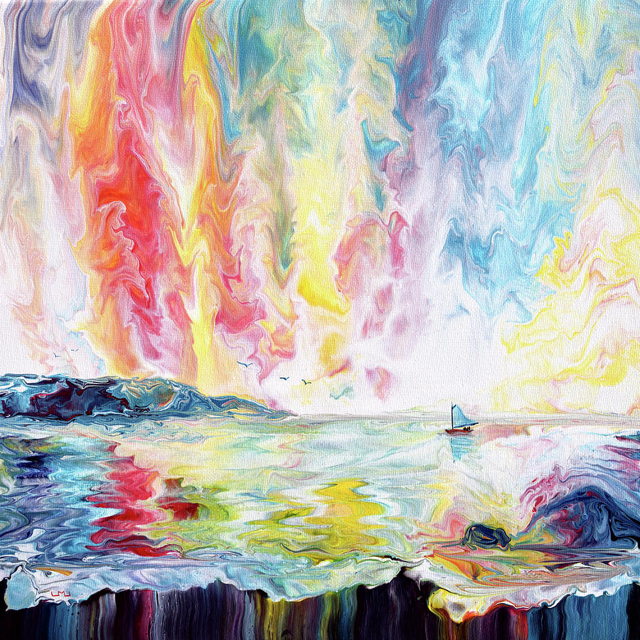 Sailing Through Sunset Clouds Painting by Laura Iverson