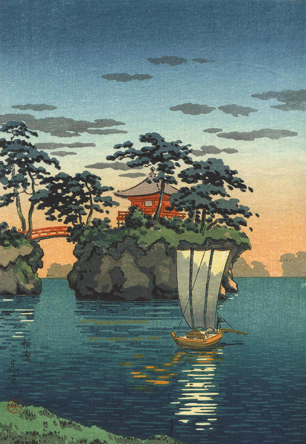 Sunset Digital Art - Sailing to the Coast, Japanese Art by Long Shot