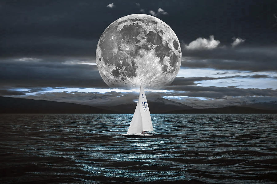 Sailing Under The Moon Mixed Media by Marvin Blaine