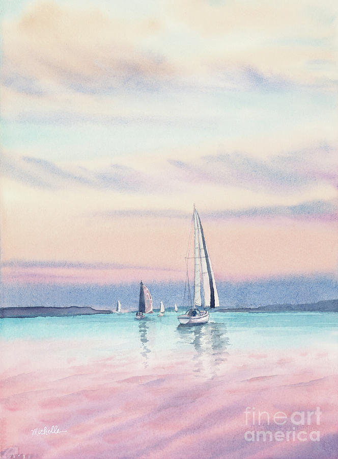 Sailing Under Watercolor Skies Painting by Michelle Constantine