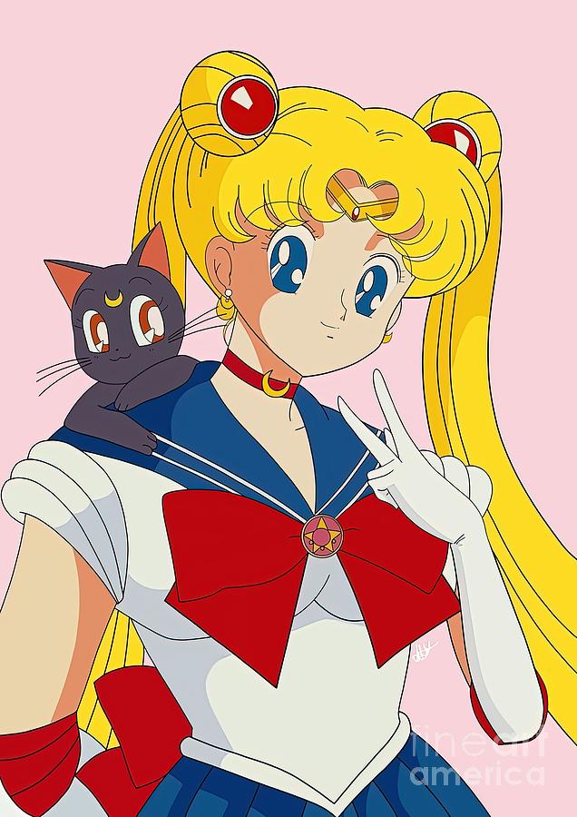 Sailor Moon With Luna Painting by Adrian Olivia - Pixels
