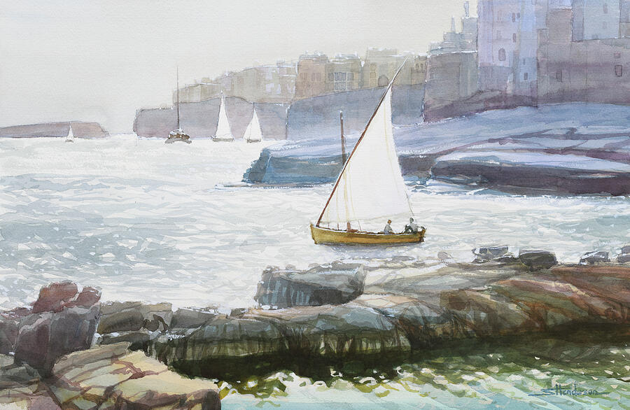 Sails along Rocky Shores Painting by Steve Henderson