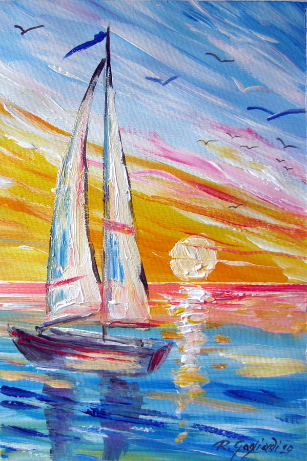Sails at sunset Painting by Roberto Gagliardi