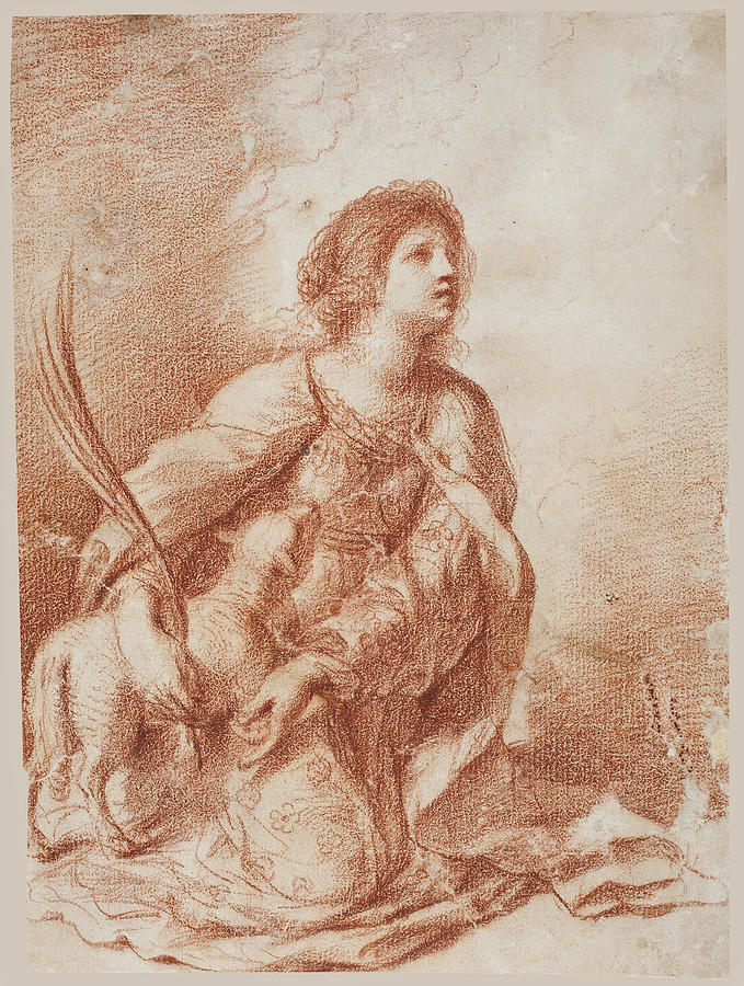 Saint Agnes Drawing by Guercino