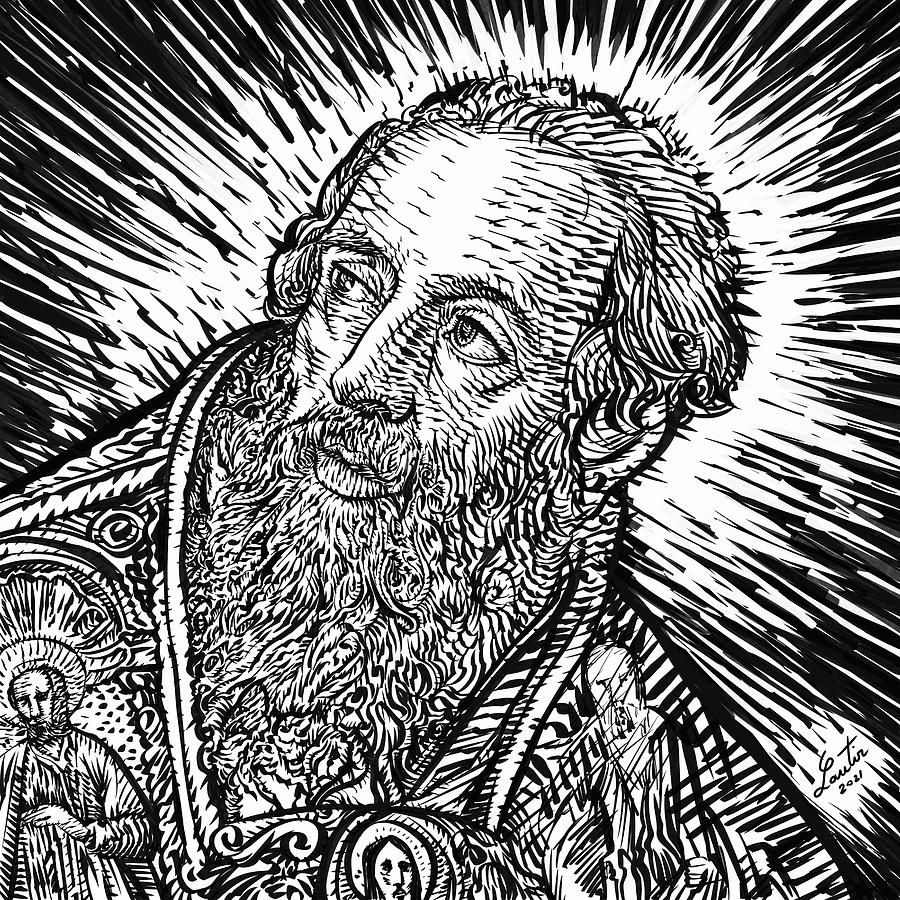 SAINT AUGUSTINE of HIPPO - ink portrait Drawing by Fabrizio Cassetta