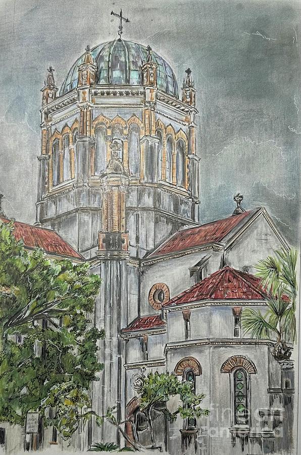 Saint Augustine Drawing - Saint Augustine presbyterian cathedral by Jennifer Donovan