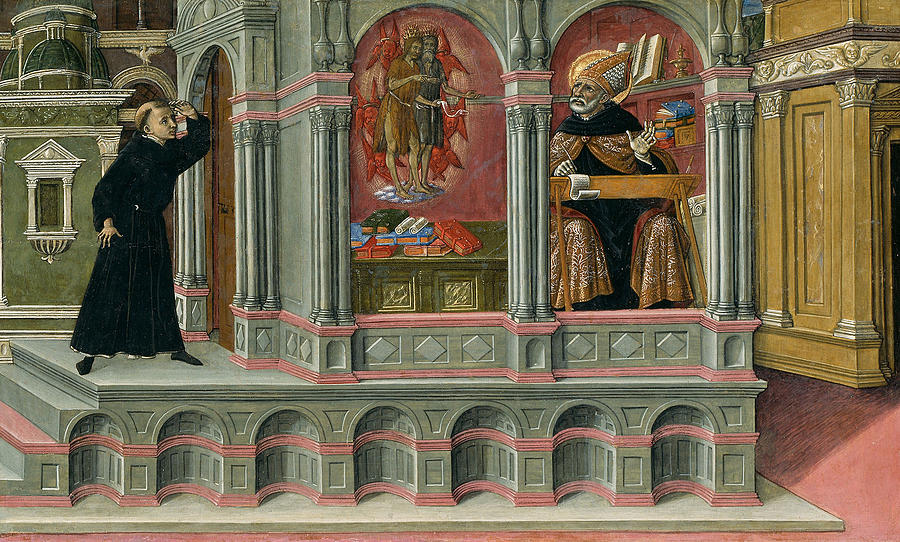 Saint Augustines Vision of Saints Jerome and John the Baptist Painting by Matteo di Giovanni