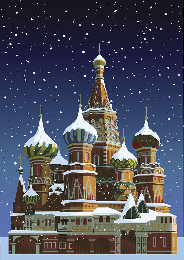 Saint Basils cathedral at Christmas - Moscow Drawing by Smartboy10