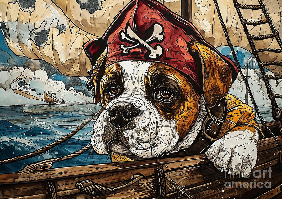 Saint Bernard Swashbuckler A Baby Buccaneer Braving The Waves With Cuteness Drawing