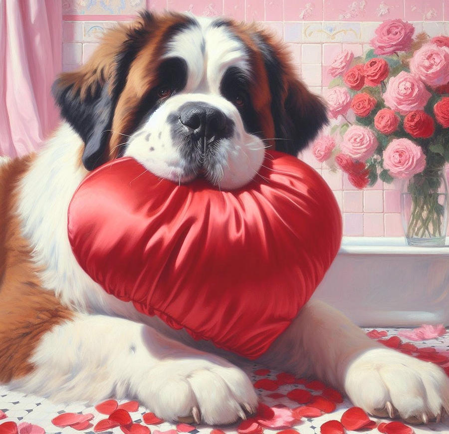 Saint Bernard Valentines  Digital Art by Janice MacLellan