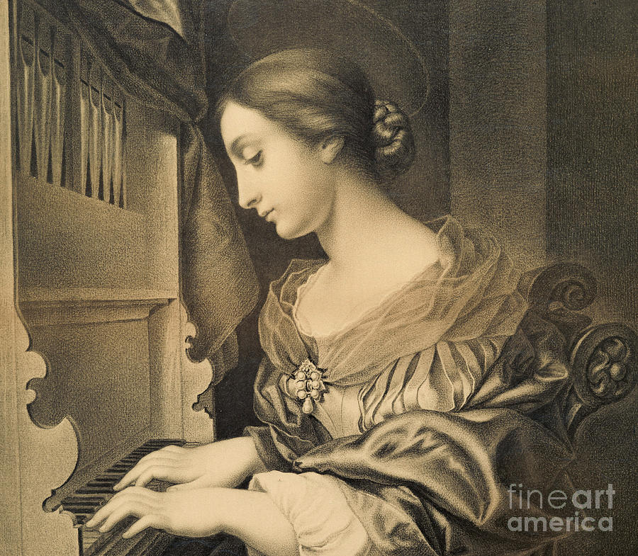 Saint Cecilia playing the organ, from a print of a painting by Carlo Dolci, 1671 Painting by Carlo Dolci