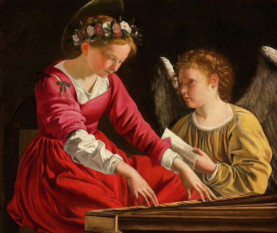 Saint Cecilia Playing the Spinet with Angel Painting by Orazio ...