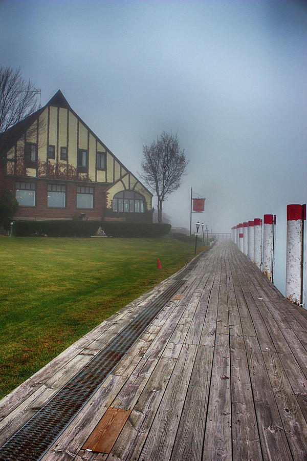 Saint Clair Inn Boardwalk in Fog 081022 Photograph by Mary Bedy