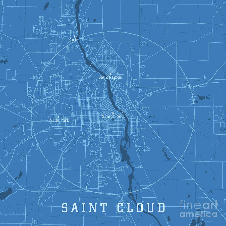 Saint Cloud MN City Vector Road Map Blue Text Digital Art by Frank ...