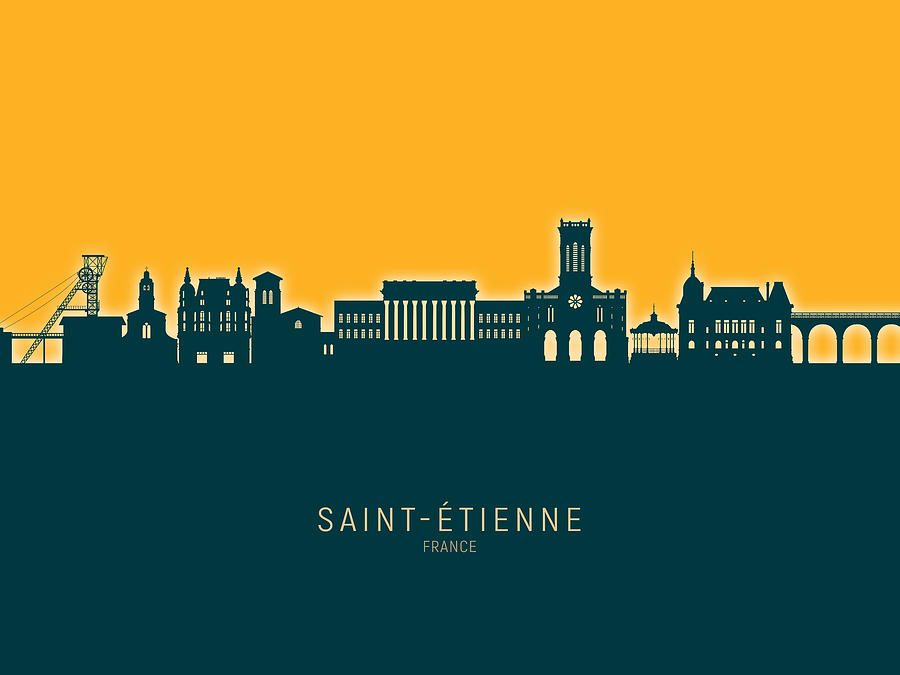 Saint-Etienne France Skyline #07 Digital Art by Michael Tompsett