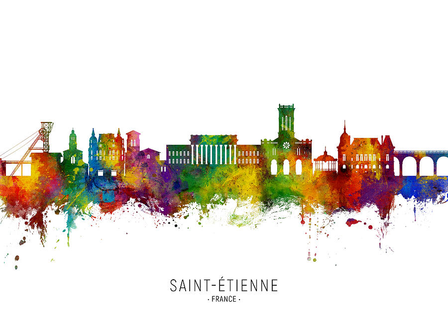 Saint-Etienne France Skyline #87 Digital Art by Michael Tompsett