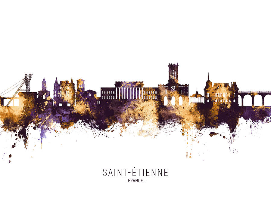 Saint-Etienne France Skyline #89 Digital Art by Michael Tompsett