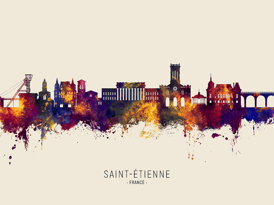 Saint-Etienne France Skyline #92 Digital Art by Michael Tompsett