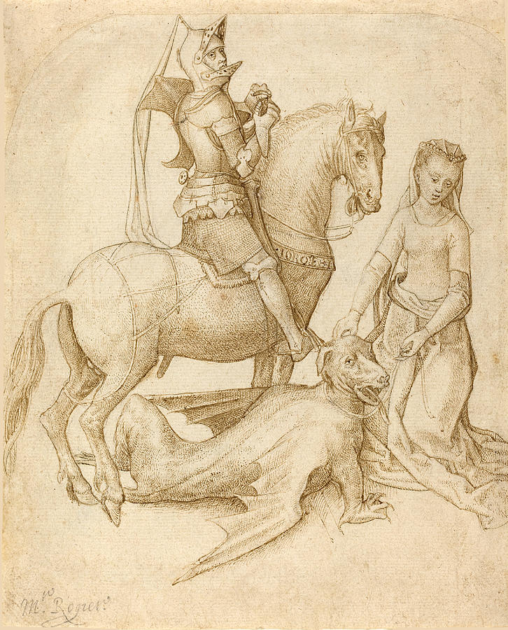 Saint George and the Dragon Drawing by Attributed to Hugo van der Goes