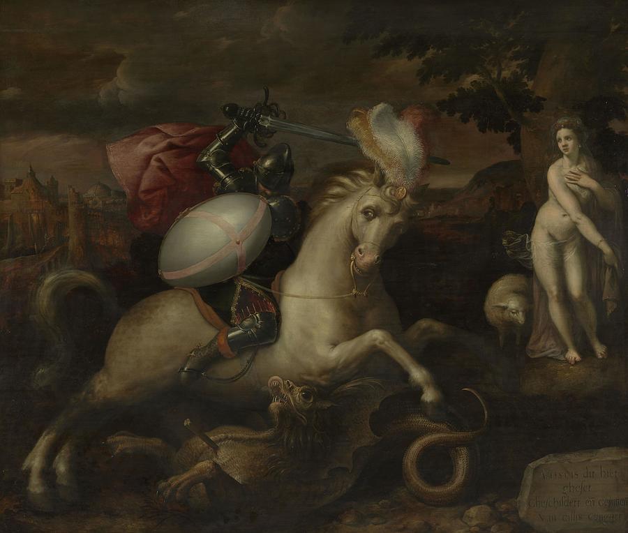 Saint George Defeating the Dragon Painting by Gillis Coignet I | Pixels