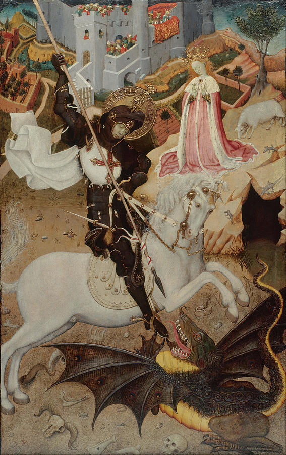 Saint George Killing the Dragon. Date/Period 1434/35. Painting. Tempera on panel Tempera on pane... Painting by Bernat Martorell