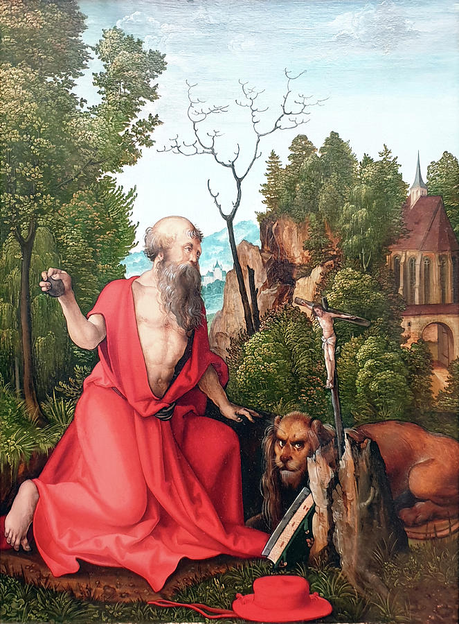 Saint Jerome in the desert Painting by Hans Leonhard Schaufelein | Fine ...