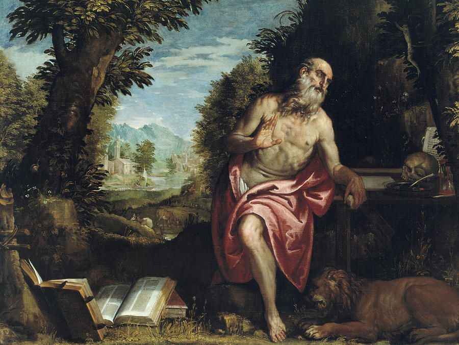 Saint Jerome in the Wilderness Painting by Workshop of Veronese
