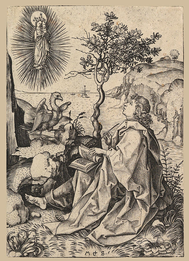 Martin Schongauer Drawing - Saint John on Patmos by Martin Schongauer