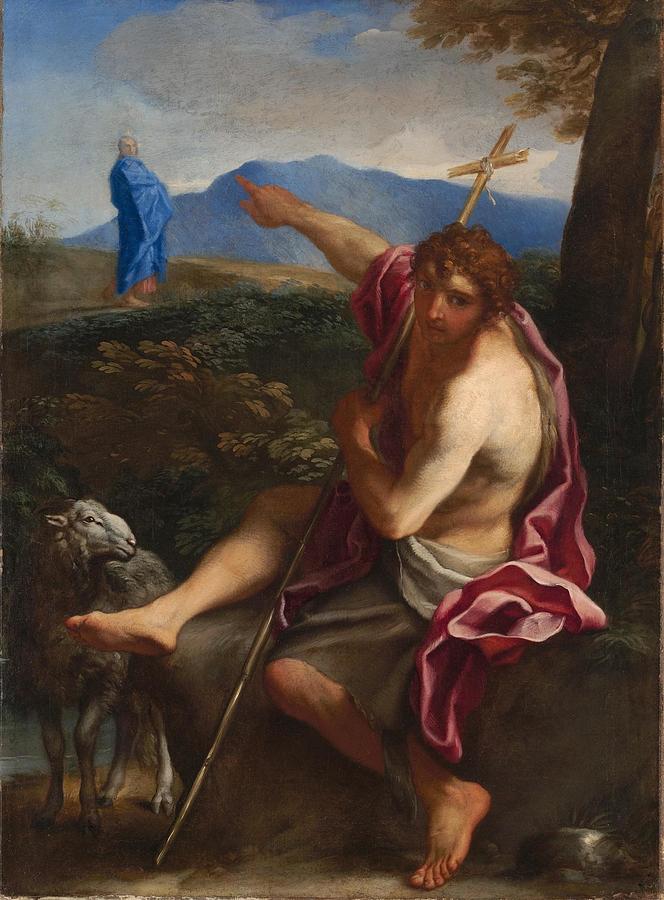 Saint John the Baptist Pointing to Christ in a Landscape Painting by ...